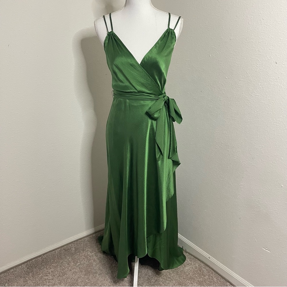 BcbgMaxazria Green Hammered Silk High Low Dress